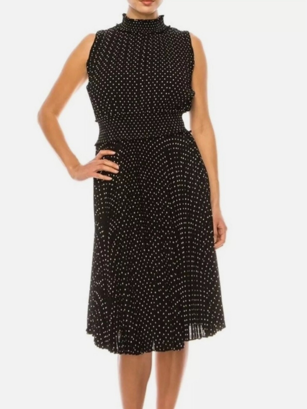 Nanette Lepore Black and White Polka Dot Midi Dress size 10